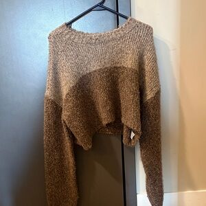 Garage Two-Tone Brown Cropped Crewneck Sweater